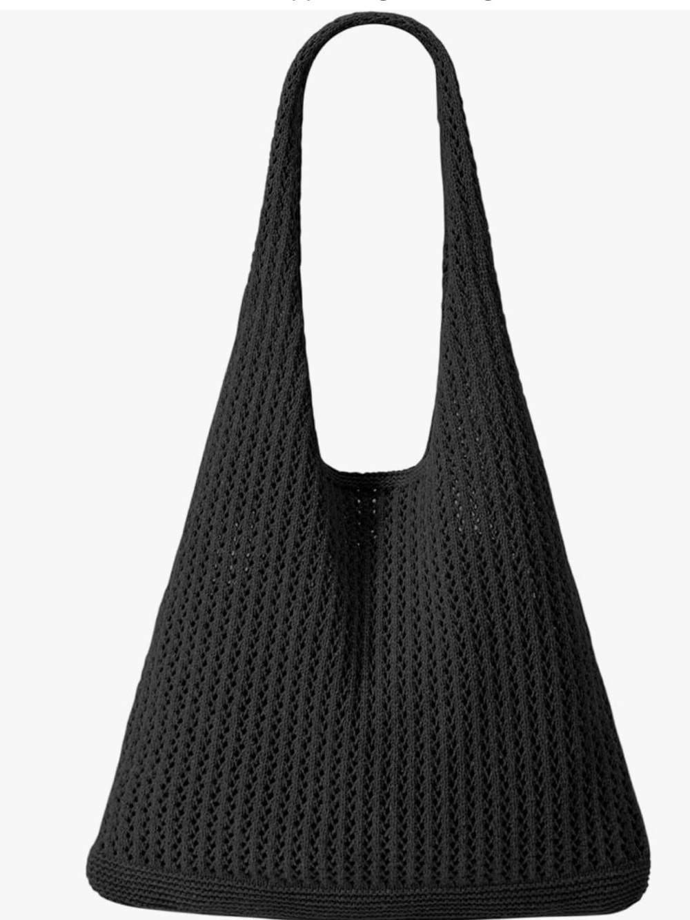 Minimalist Black Crochet Knit Tote Bag- Slouchy Boho-Chic Shoulder Handbag
